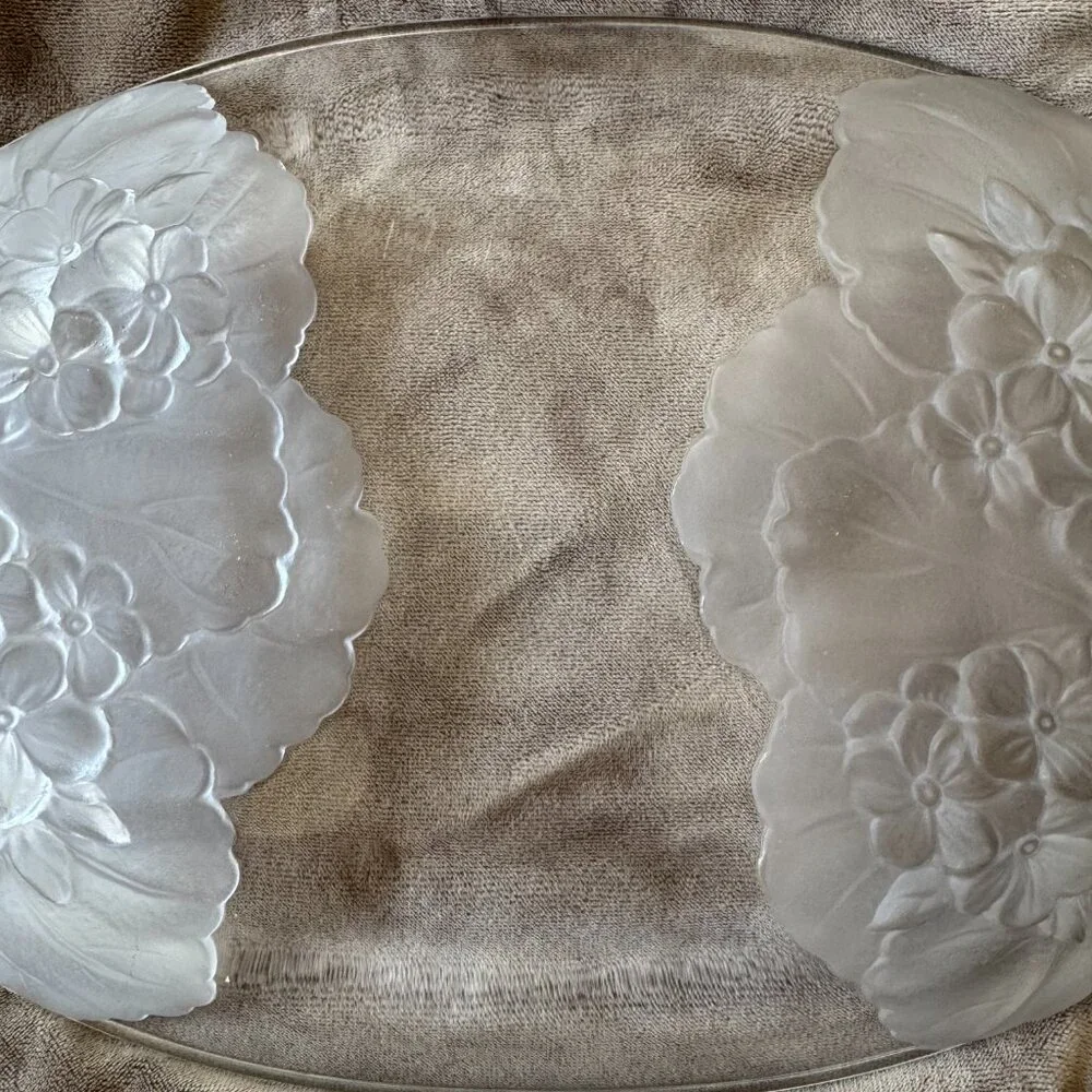 GUC Vintage Mikasa Hoya Crystal‎ Floral Motif Oval Serving Tray 13